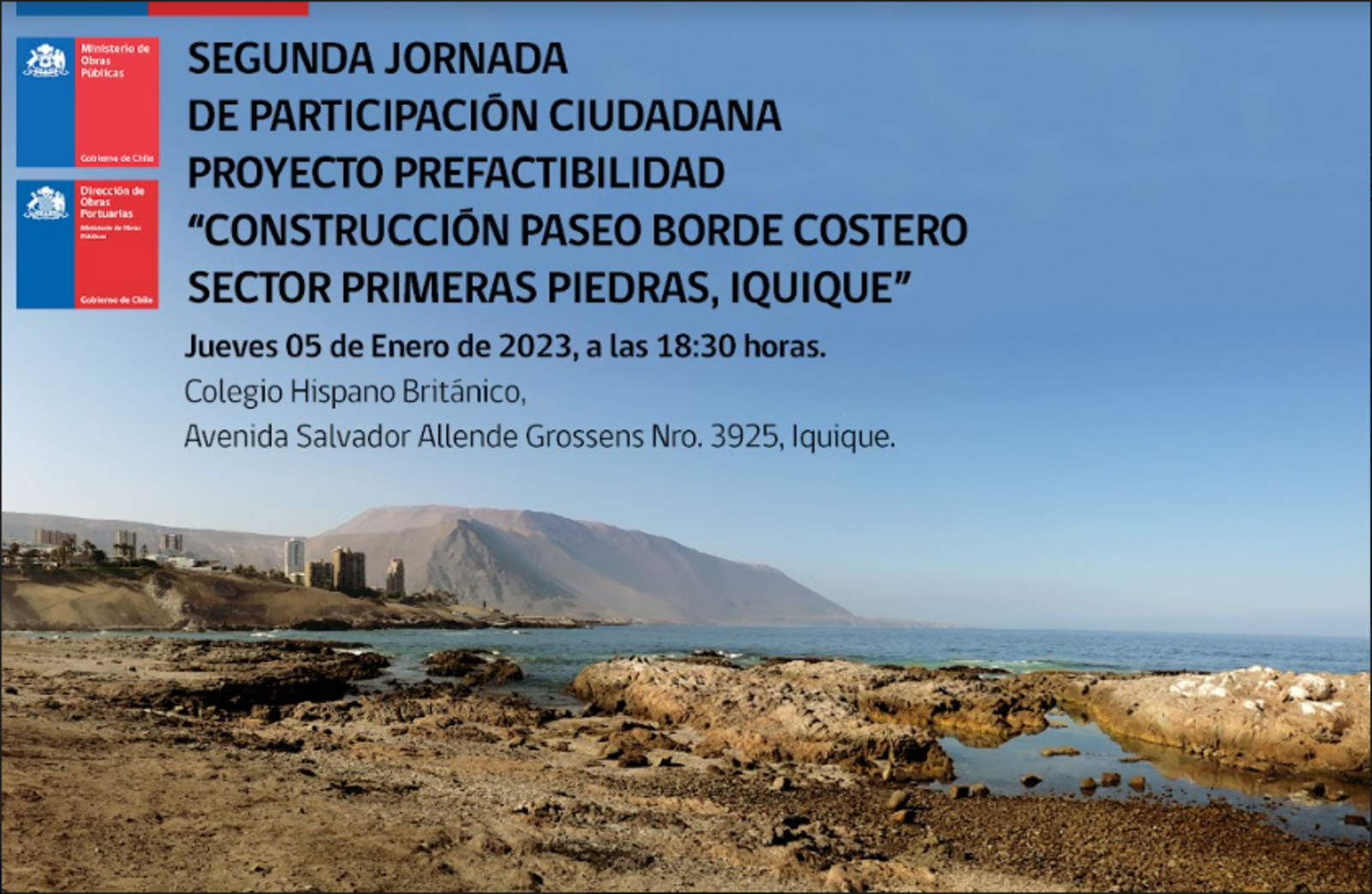 Este 5 de enero se realizará la segunda jornada de participación ciudadana para la construcción del borde costero de Primeras Piedras en Iquique