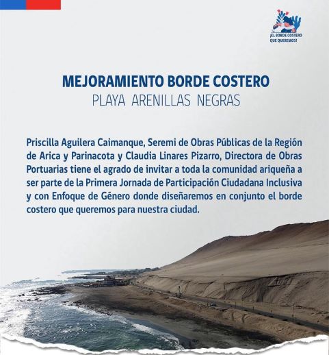 DOP Regional de Arica y Parinacota inició participación ciudadana para el Mejoramiento de Borde Costero Playas Arenillas Negras