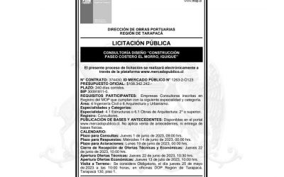 Licitación Pública: Consultoría Diseño «Construcción Paseo Costero El Morro, Iquique»